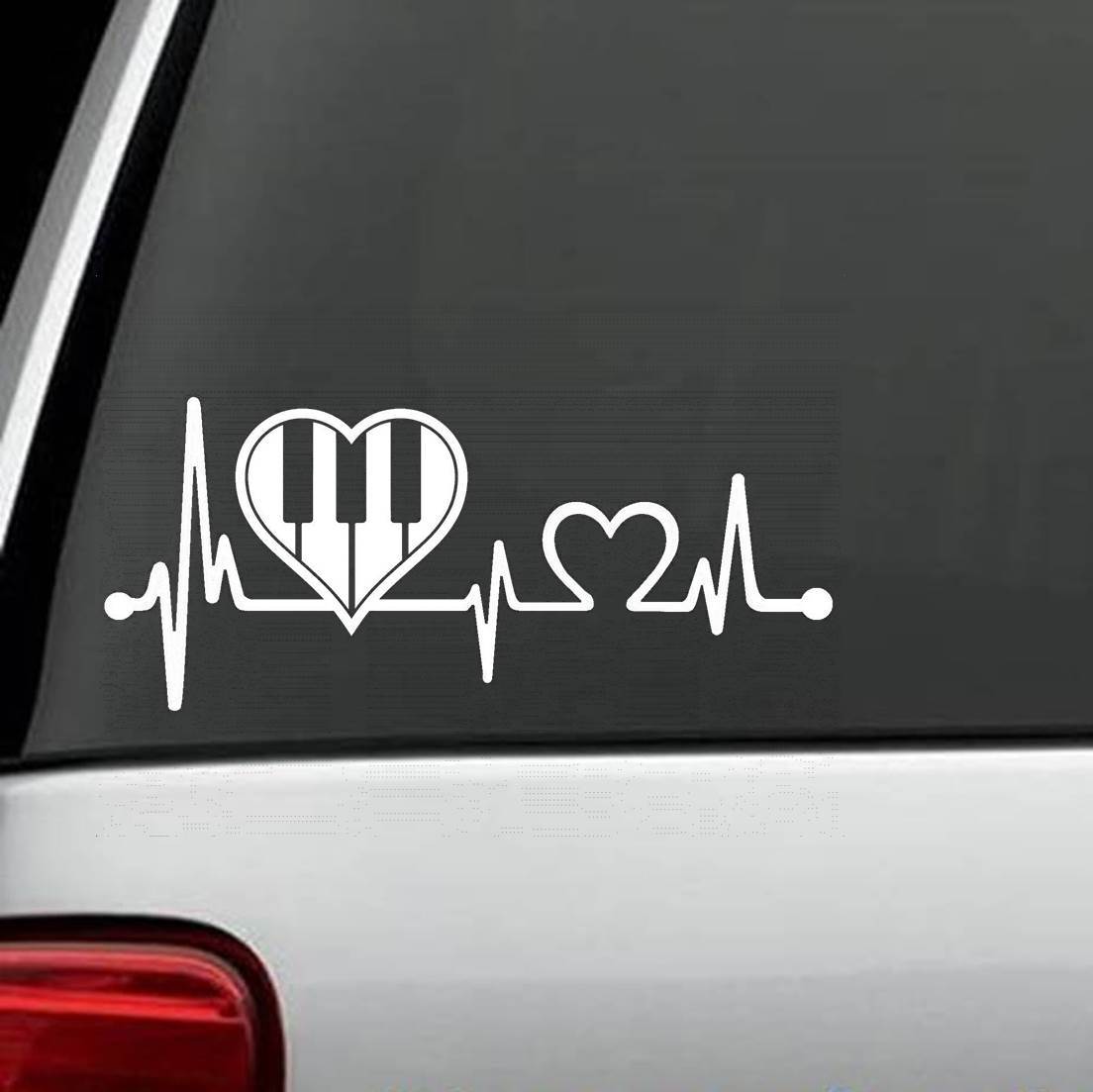 Piano Heartbeat Decal Sticker Marching Band Guitar, Bass Treble Clef K1127