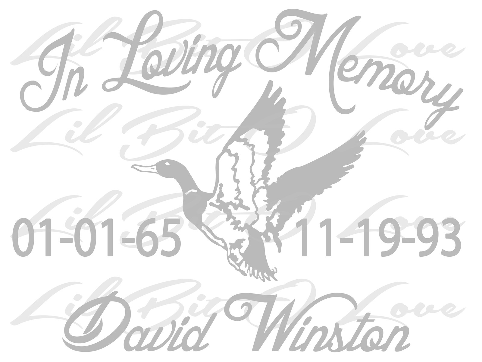 PERSONALIZED IN LOVING MEMORY VINYL DECAL WITH DUCKS WITH NAMES AND DATES