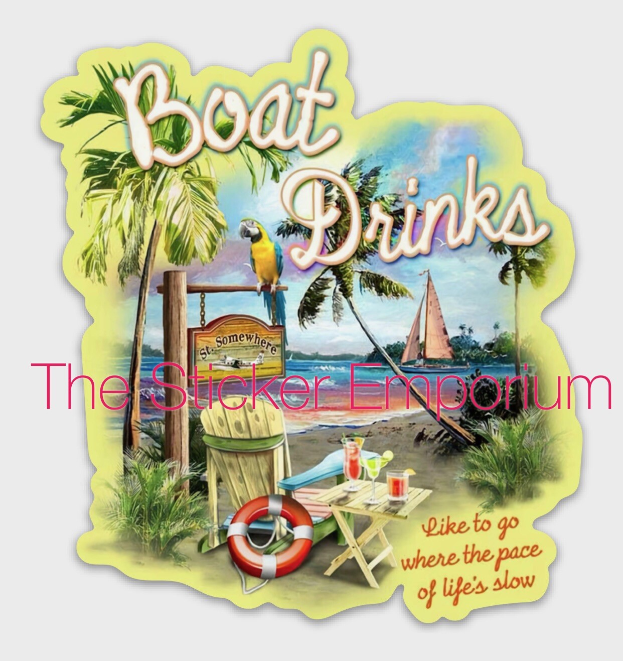 Boat Drinks Jimmy Buffett Margaritaville 4” Sticker Tumbler Boat Decal