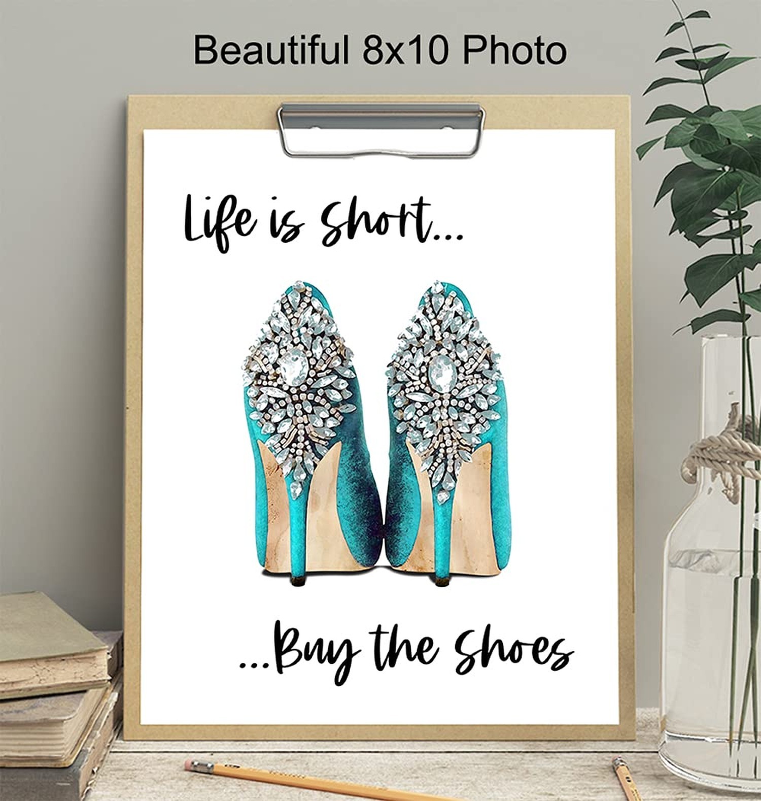 Life Is Short Buy The Shoes – Light Blue Designer Wall Decor – Glam Wall Deco…