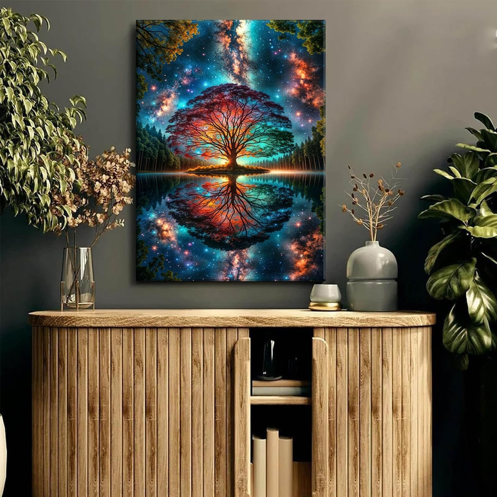 Tree of Life Canvas Wall Art Starry sky reflection Pictures Wall Decor Modern…