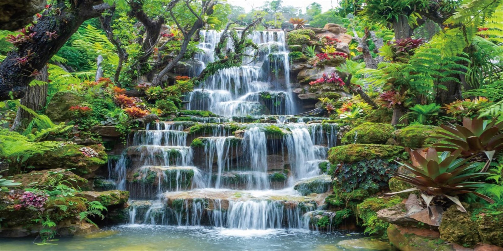 AWERT 24×16 inches Waterfall Aquarium Background Forest Park Green Tropical P…