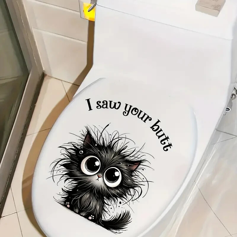 2pcs Funny Cat Toilet Sticker"I Saw Your Butt"Animal Print PVC Bathroom Decal