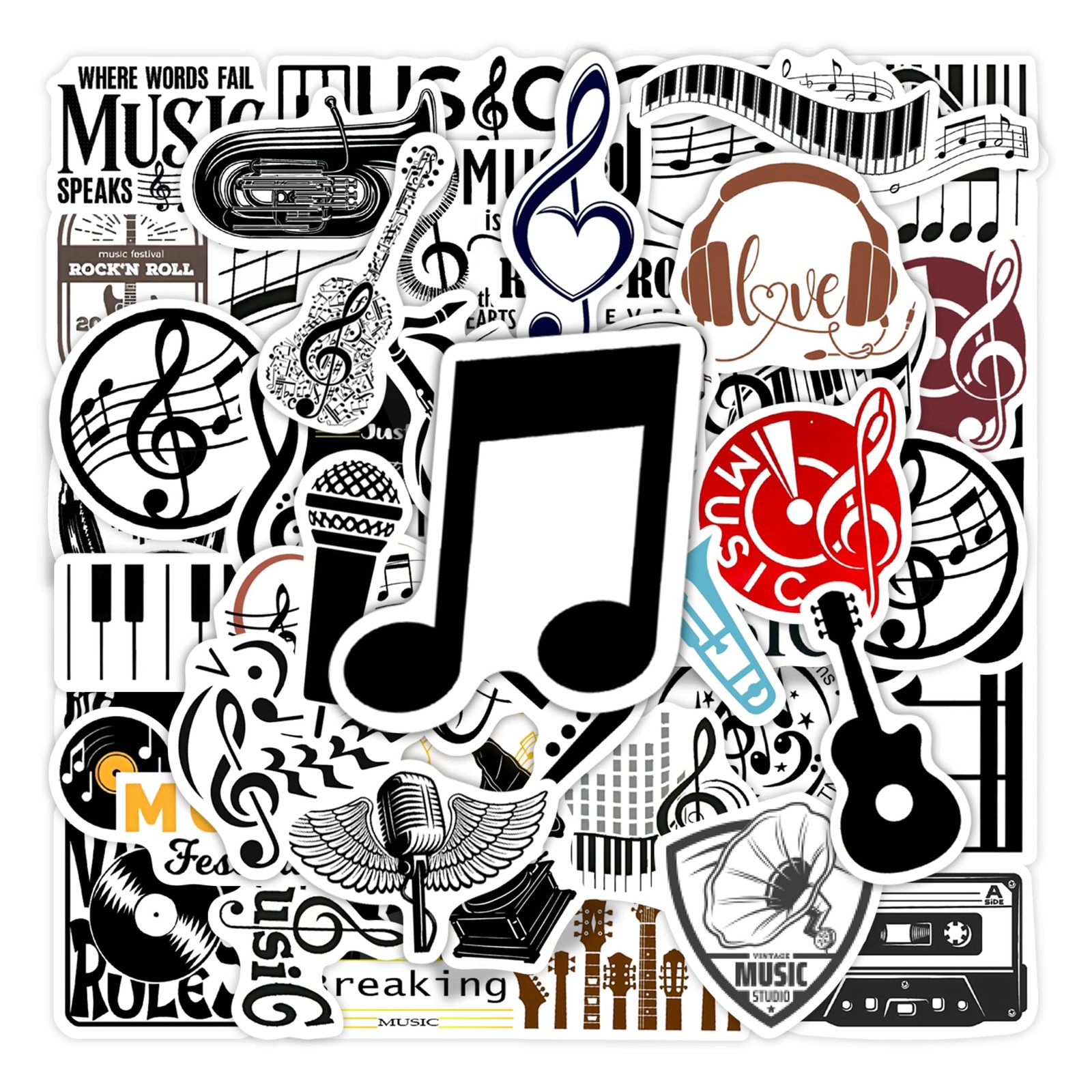 50 Pcs Music Stickers for Adults, Classic Color Matching Vinyl Waterproof Wat…