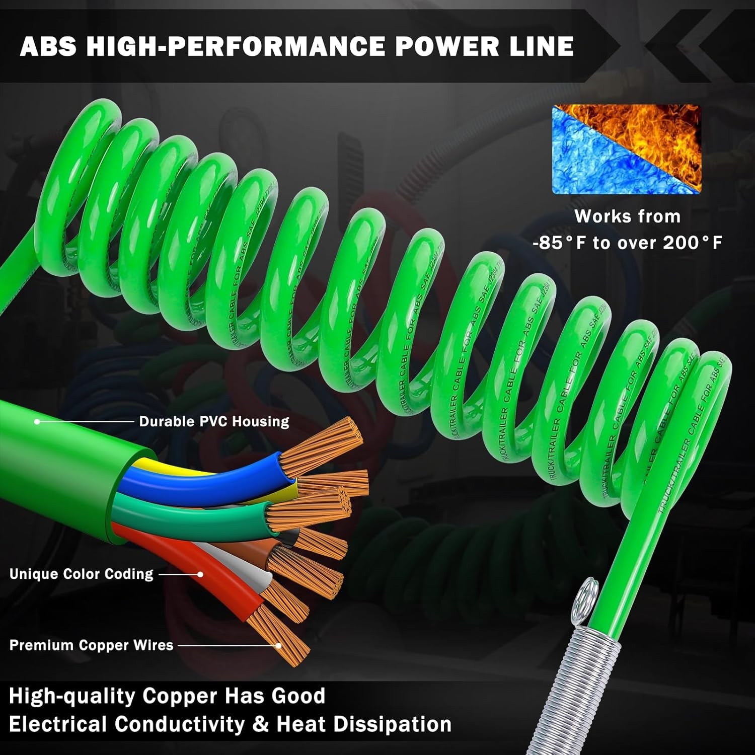 15 Ft Coiled Air Brake Hoses & ABS Electrical Power Wire Assembly Kit 3 in 1 Sem