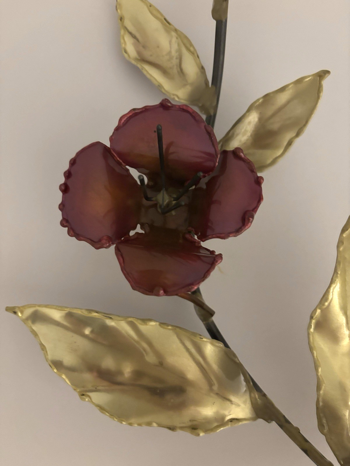 Wall Art Scupture/Enamel Metal Leaves & Branches W/Flowers 18"H x 16"W