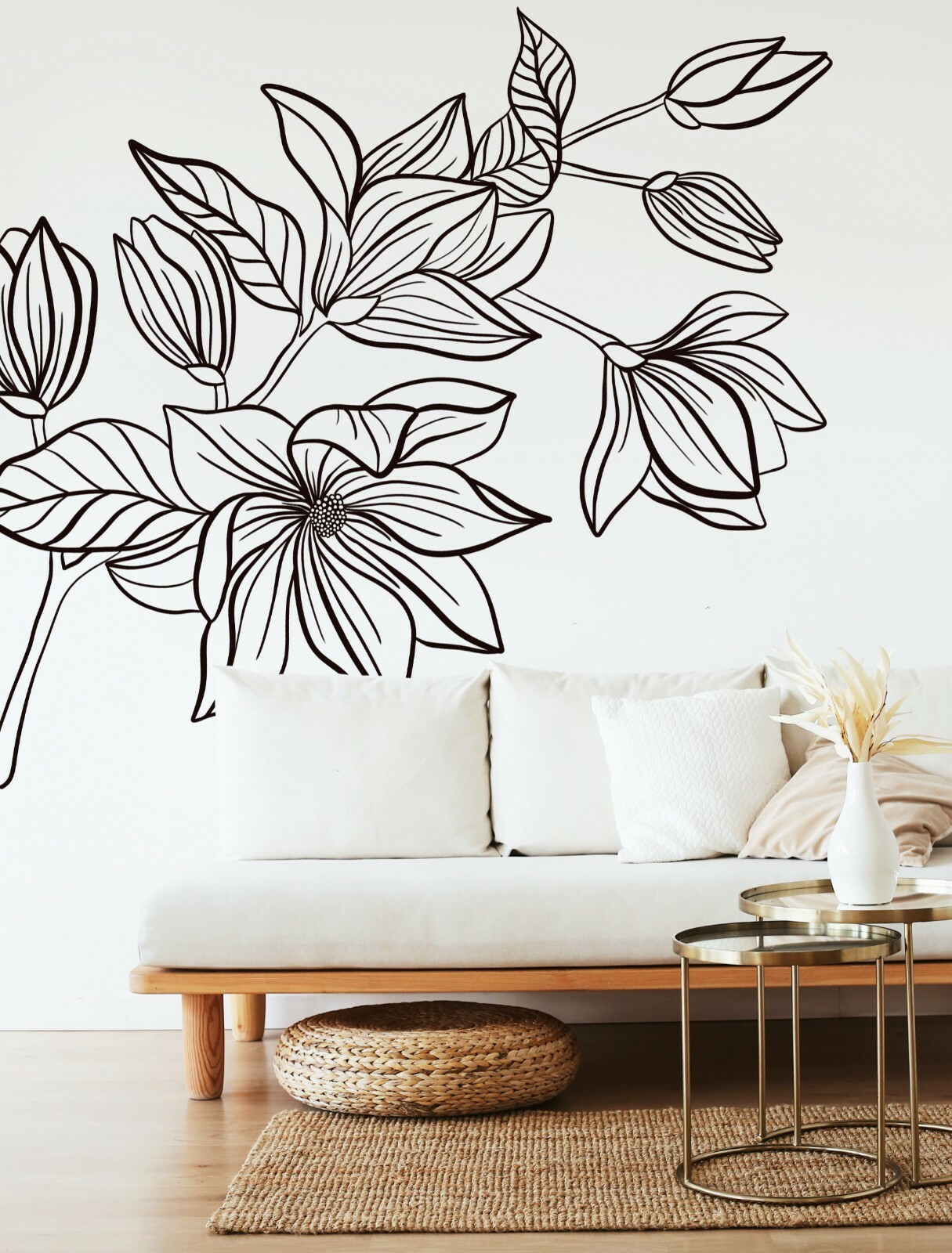 Magnolia Flowers Large Wall Decal Vinyl Line Art Décor Abstract Sticker Floral