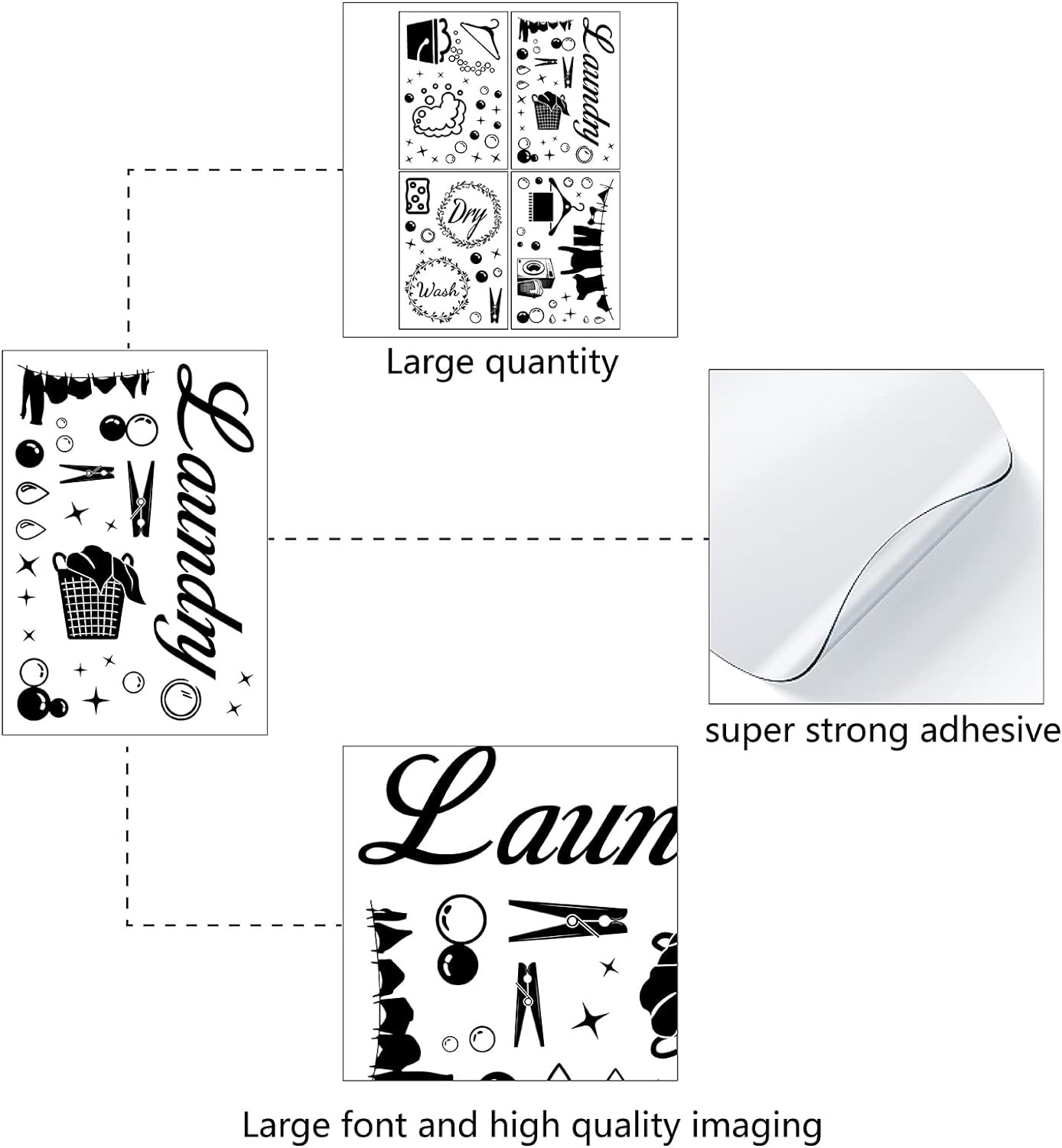 4Pcs Laundry Room Vinyl Wall Decals Wash Dry Quote Washing Machine Dryer Wall St