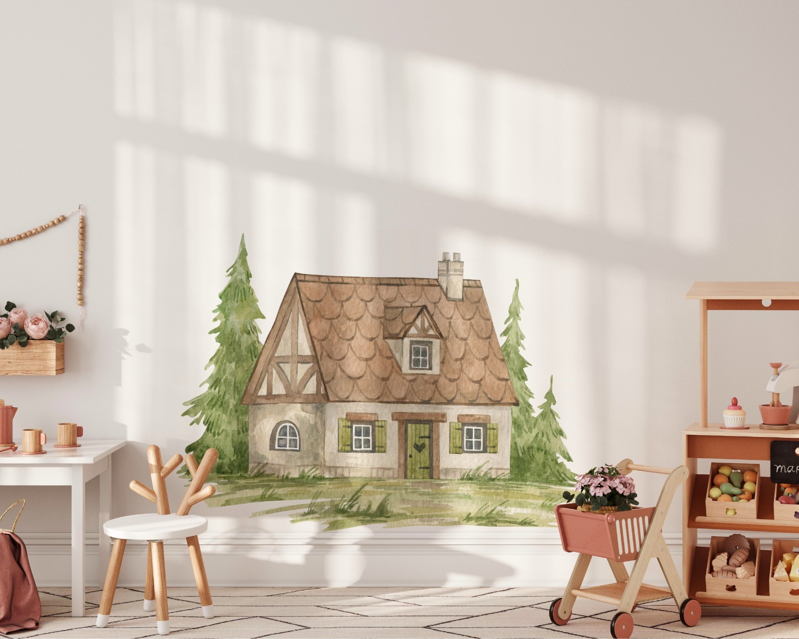Cottage Farm House Wall Decal Watercolor Farmhouse Wall Art Peel and Stick Decor