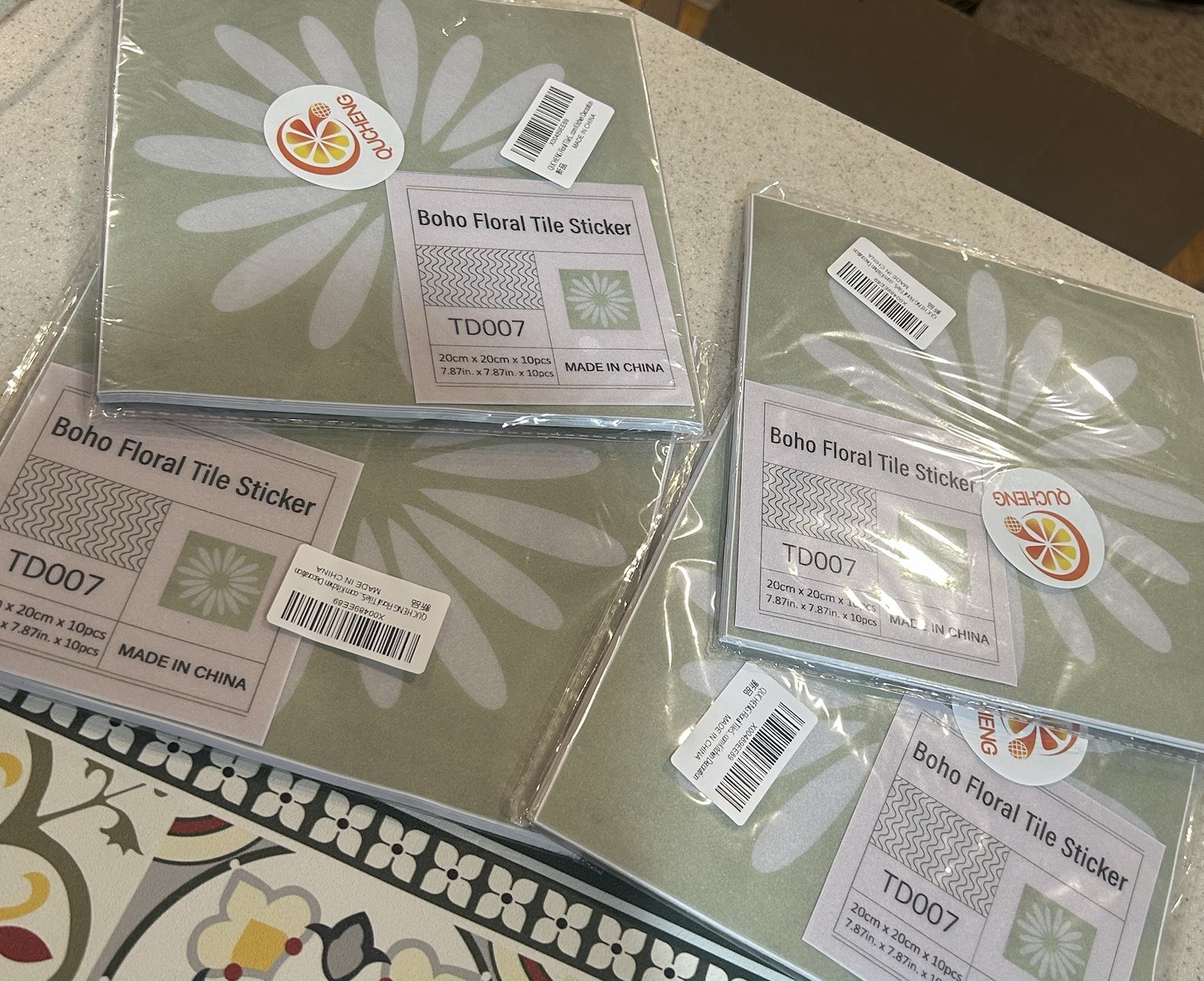 Boho Floral 4-Pack 40Pcs (7.87×7.87 in) Decorative Tile Stickers Self Stick New!