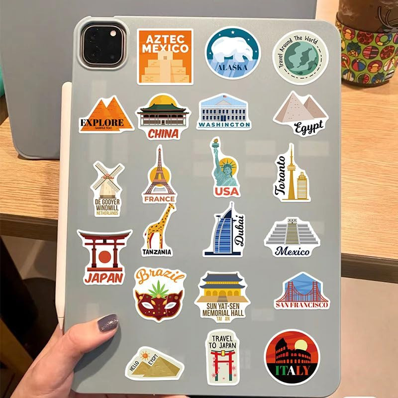World Travel Sticker Pack 100PCS Waterproof Vinyl Decals for Luggage and Laptop