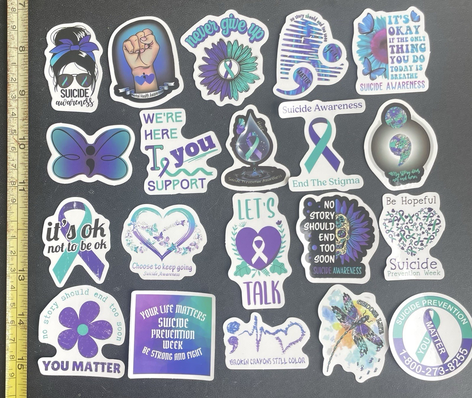 20 Suicide Prevention Awareness Stickers Purple Teal As Shown