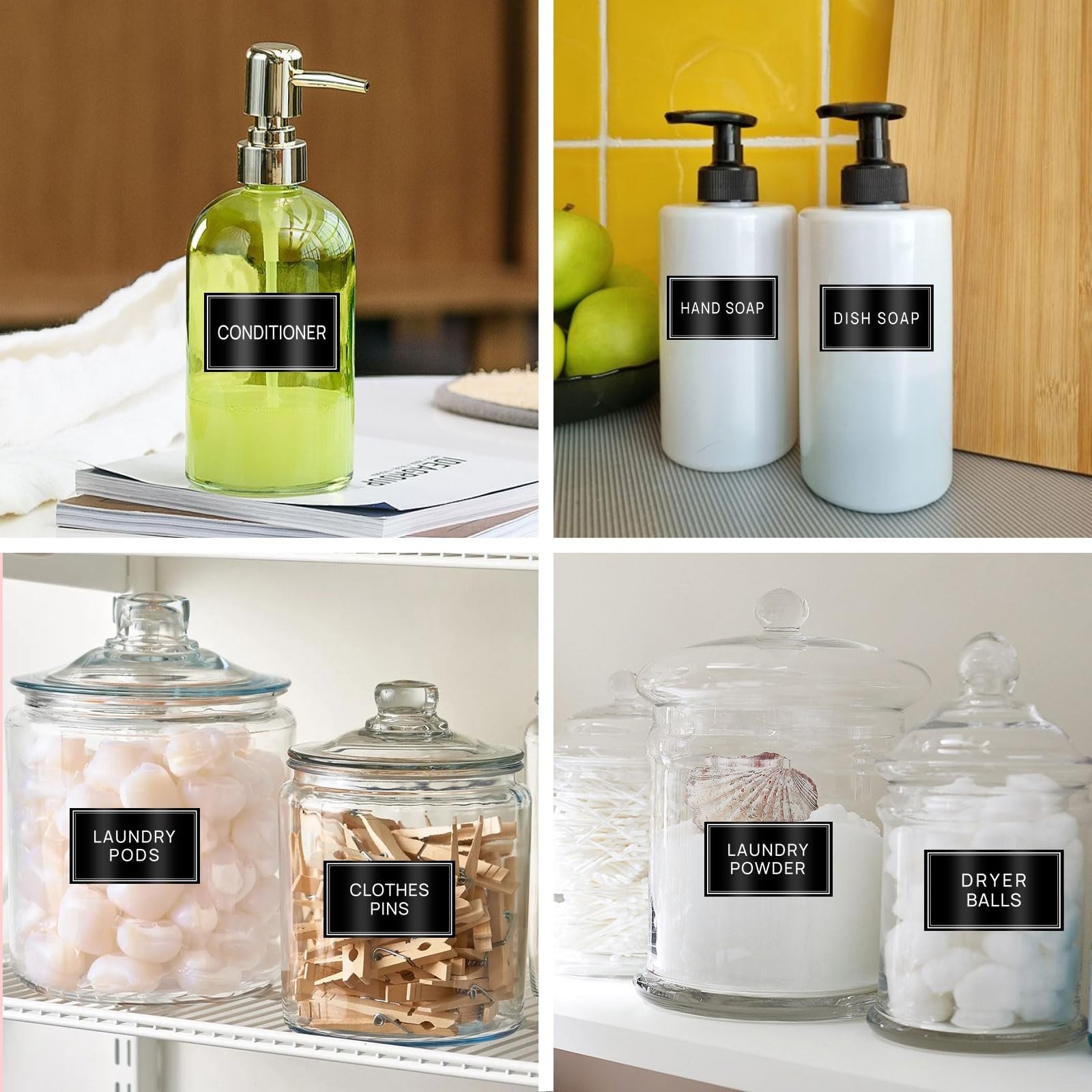64 PCS Laundry Labels for Jars,Minimalist Laundry Room and Bathroom Label Sti…