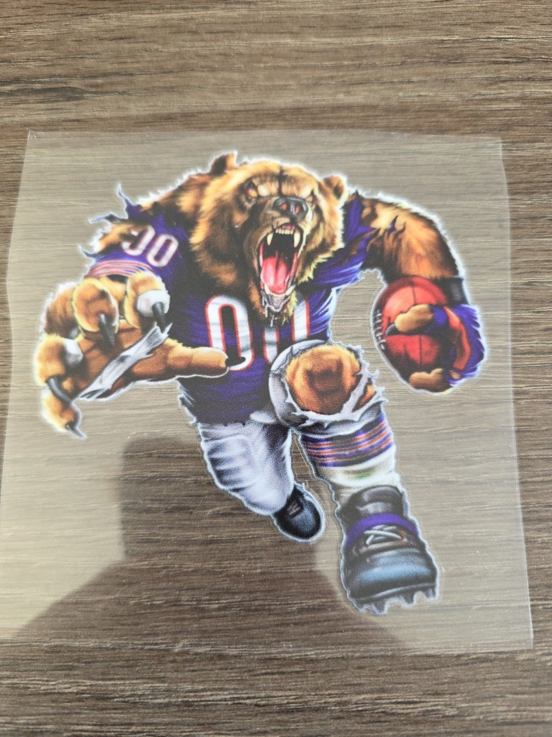 Chicago Bears Running Football Player Raised UV DTF Decal 4in X 4in Color