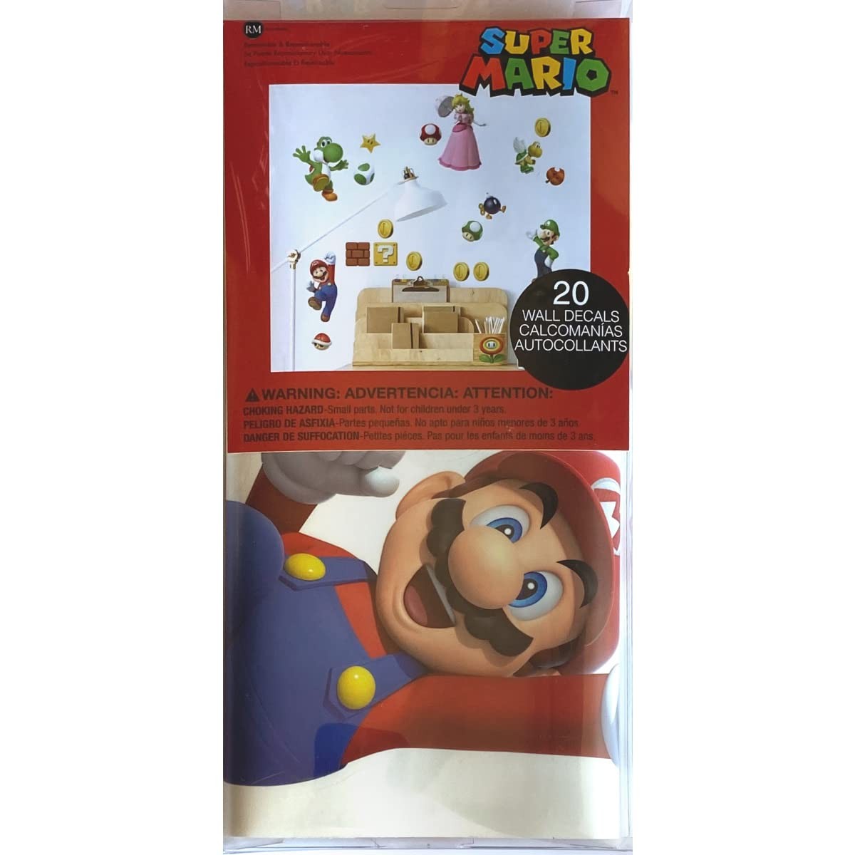 Super Mario Brothers Peel and Stick Wall Decals, 20 Decal Set, Vinyl, Red, Bl…