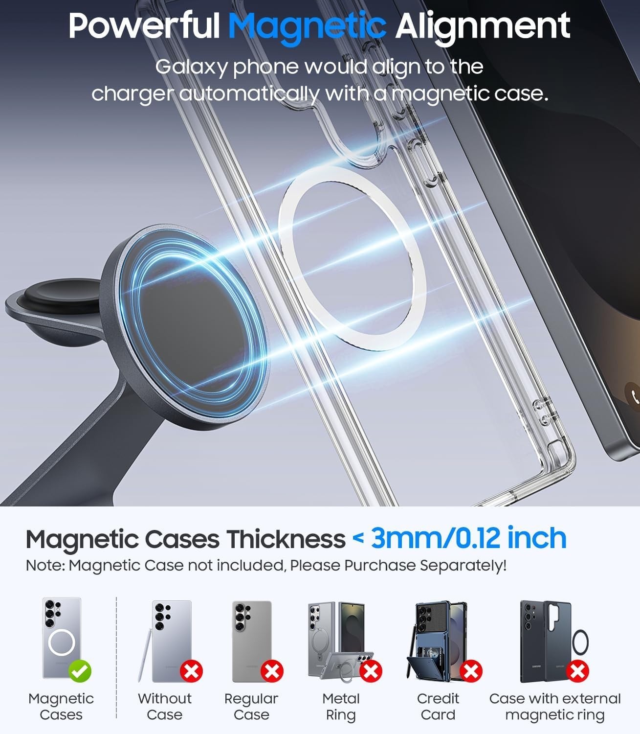 Magnetic Wireless Charger for Samsung, 3 in 1 MagSafe Charging Station Alumin…