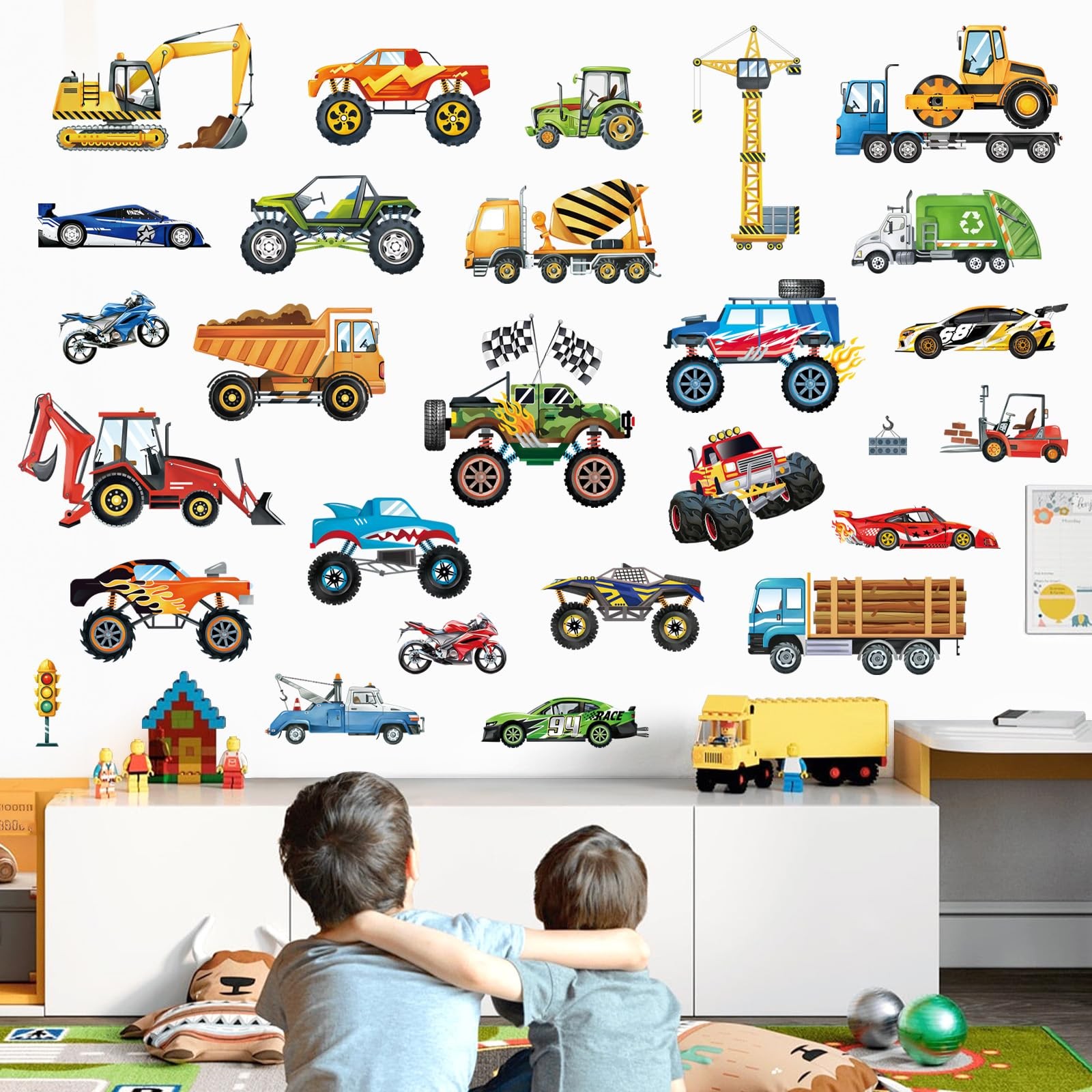 Cars Wall Decals Construction Transports Vehicles Racing Cars Wall Stickers B…
