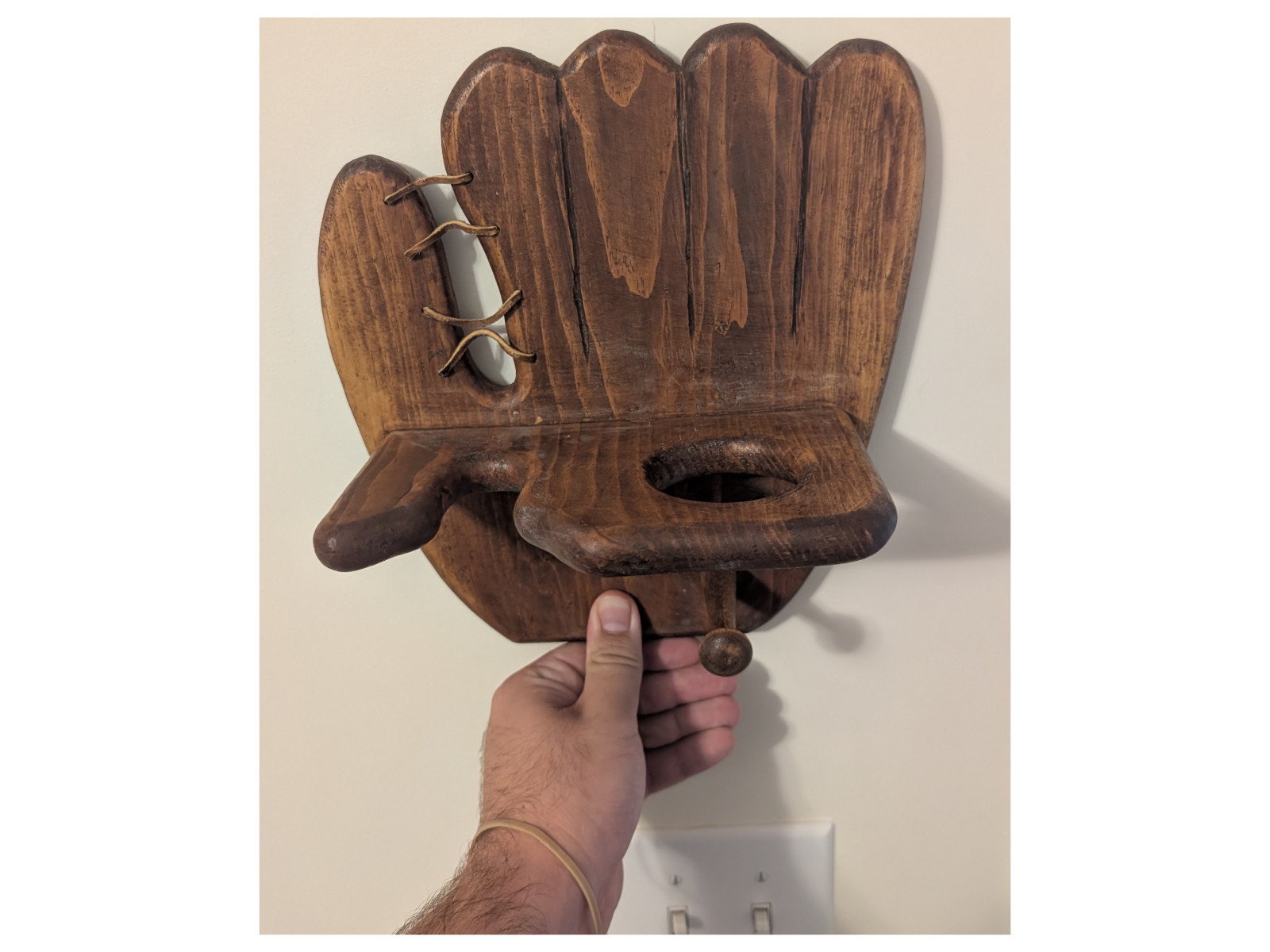 Rustic Baseball Glove Wall Rack – Holds Bat, Ball & Glove | Handcrafted Wood
