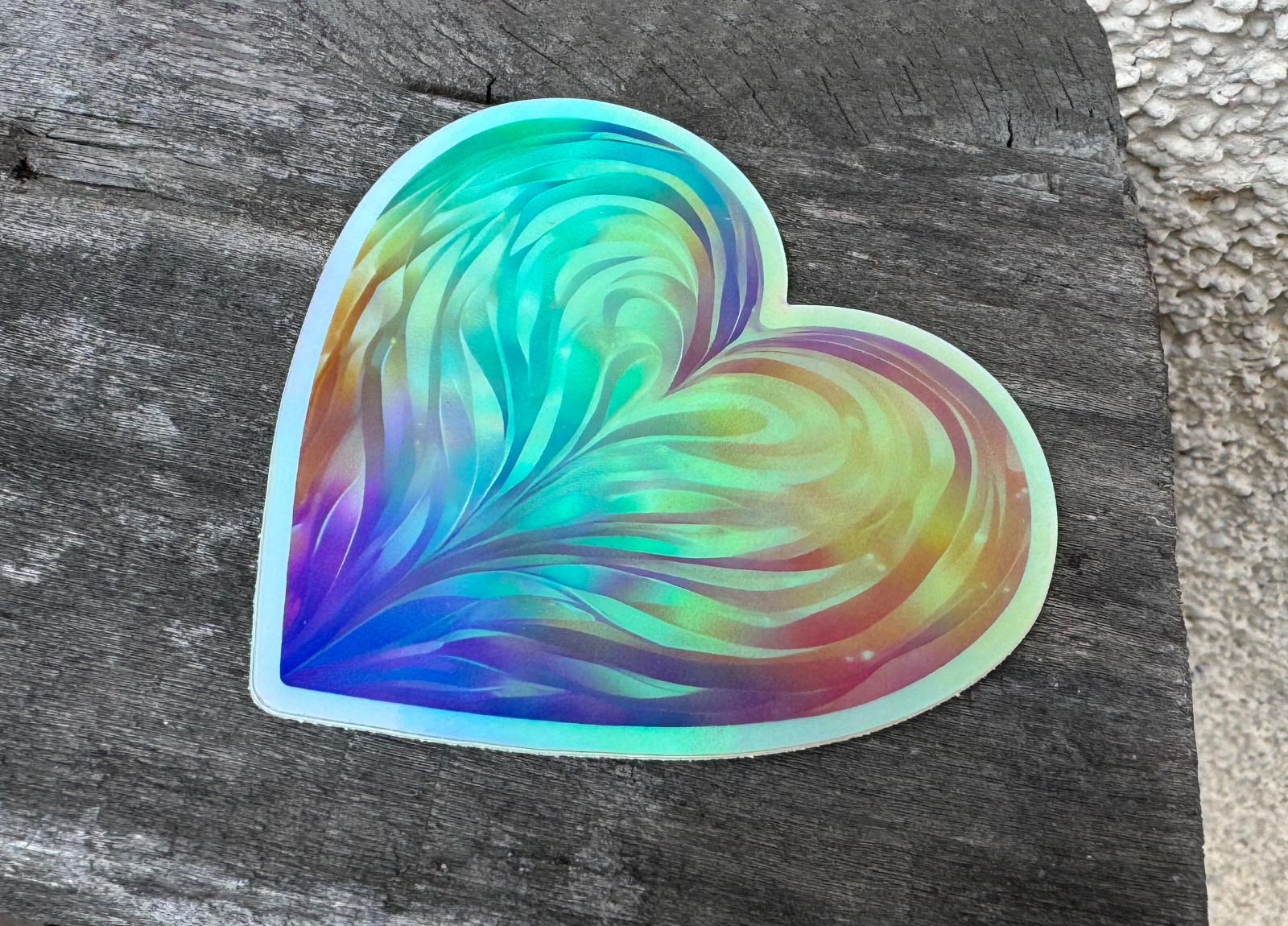 Holographic Heart Shaped Sticker – Laminated