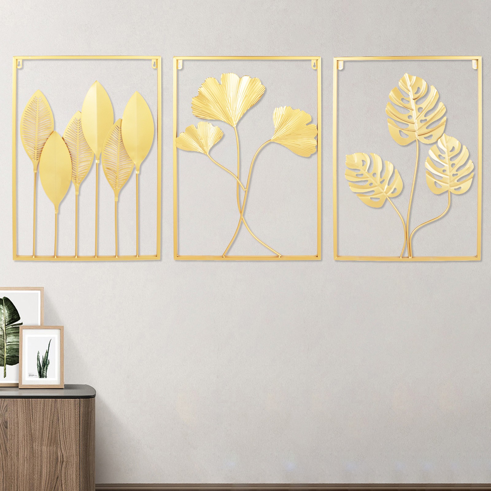 Metal Wall Art for Living Room, Large Leaf Frame Accent Leaves Wall Decor Home