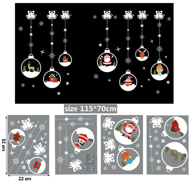 Christmas Santa Claus Reindeer Ornament Snowflake Window Clings Decor Stickers