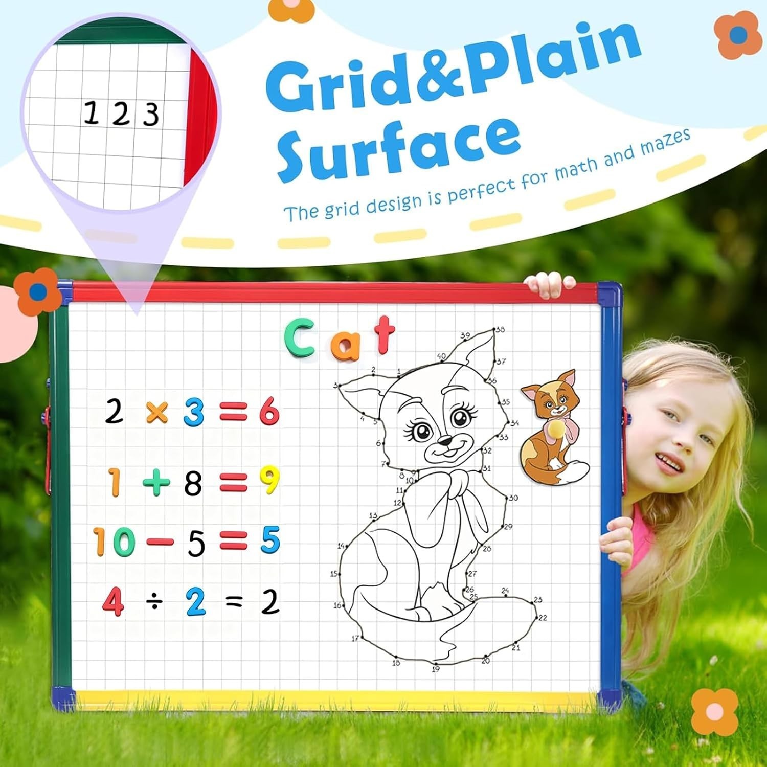 Magnetic Board for Kids – Tabletop White Board for Children- 24×18 Inch Double S