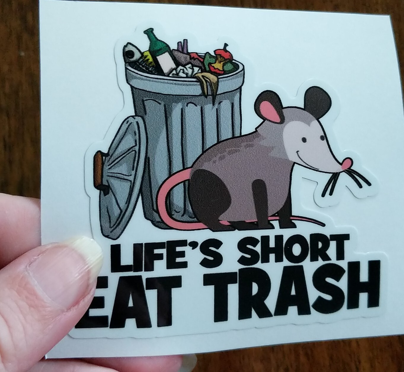 3.25" Opossum Decal Vinyl Sticker Eat Trash Lifes Short Diet Possum Garbage Fun