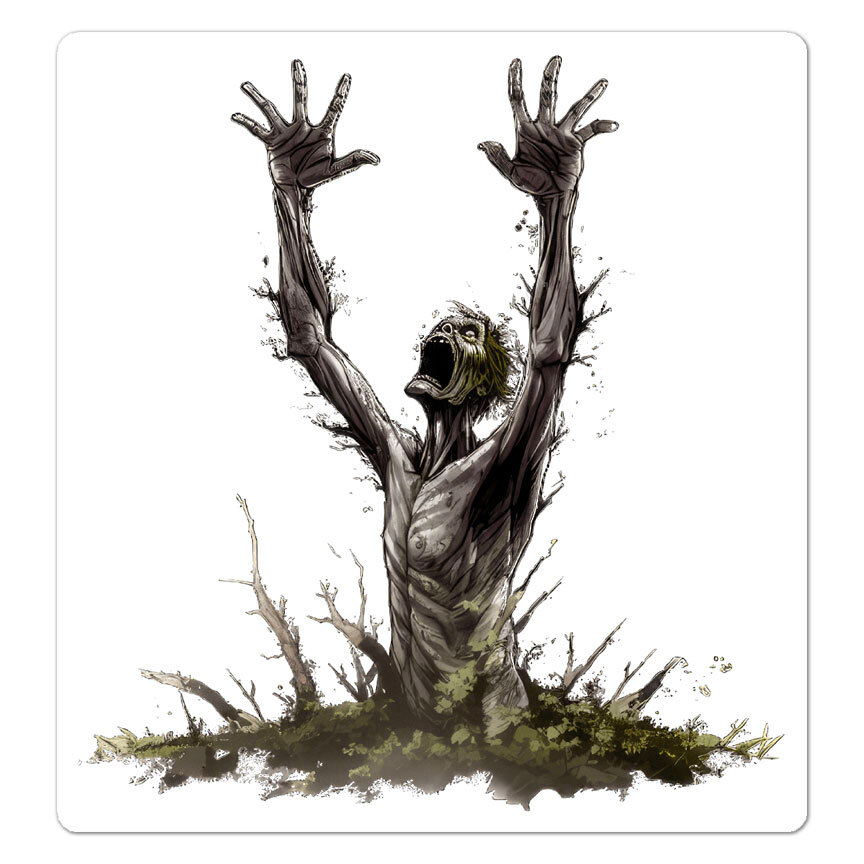 Zombie Crawling Grave, Vinyl Decal Sticker, Indoor Outdoor, 3 Sizes, #9422
