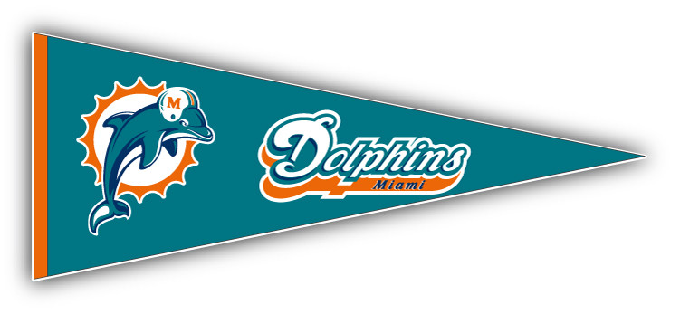 Miami Dolphins NFL Football Pennant Long Car Bumper Sticker-3", 5", 6" or 8"