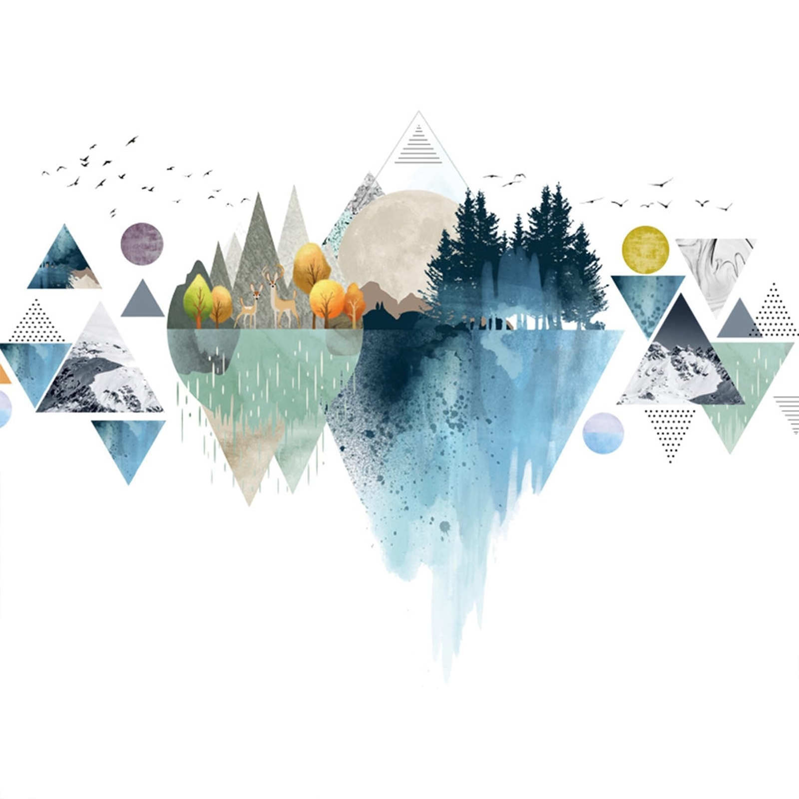 Nordic Geometric Wall Stickers, Removable DIY Mountain Reflection Wall Decal …