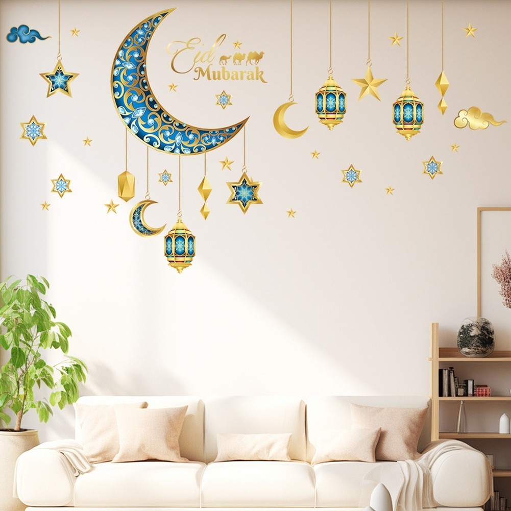 PVC Ramadan Wall Sticker with Moon and Star for Bedroom Kitchen Decoration