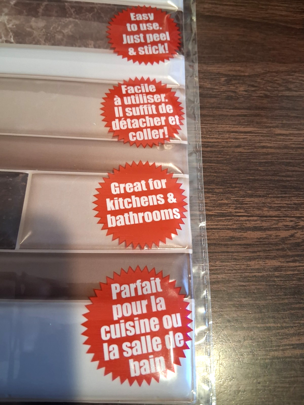 (SET OF 4 SHEETS) 12" x 12" SELF-ADHENSIVE PLASTIC TILE PIECES, PEEL & STICK