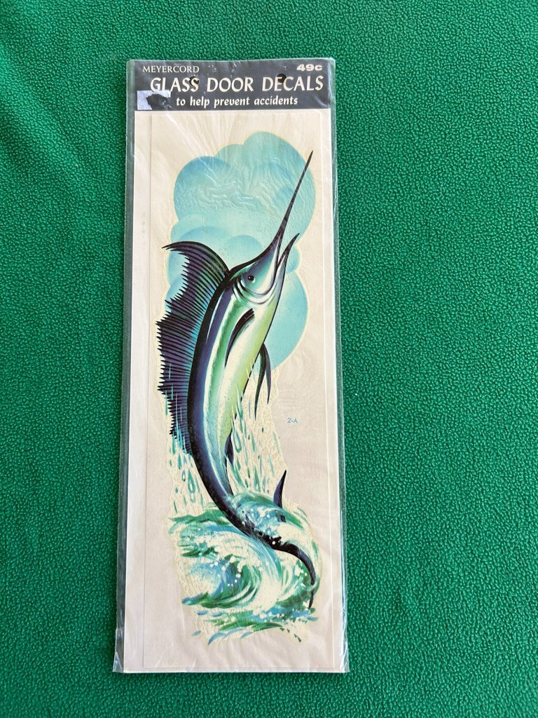 Vintage Meyercord Marlin Fish Glass Door Decal Mid-Century NOS 4.5 x 12.5