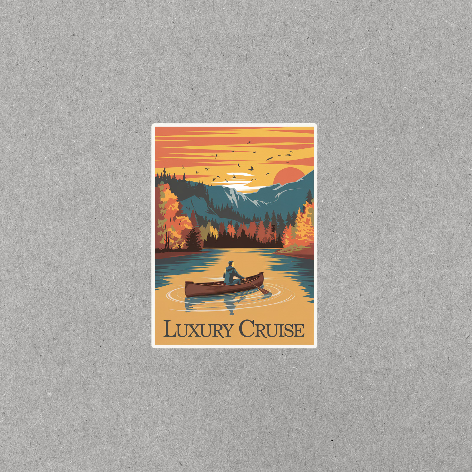 Vintage Travel sticker Art Print: Luxury Cruise on Tranquil Lake at Sunset #3329