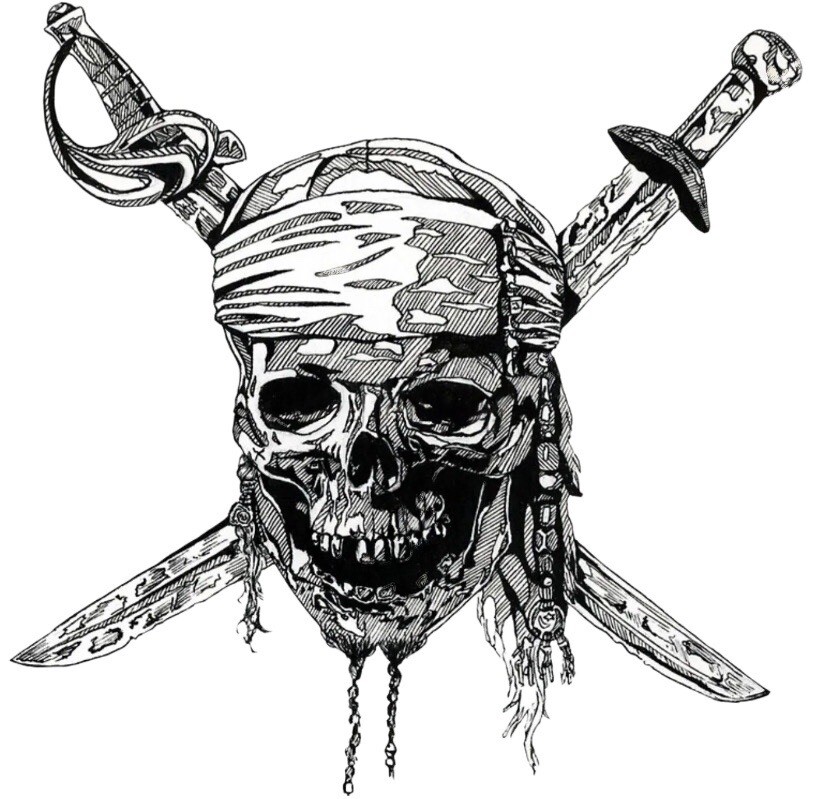 Pirate Skull Sticker Black White Car Laptop Tumbler Skeleton (3 Inch)