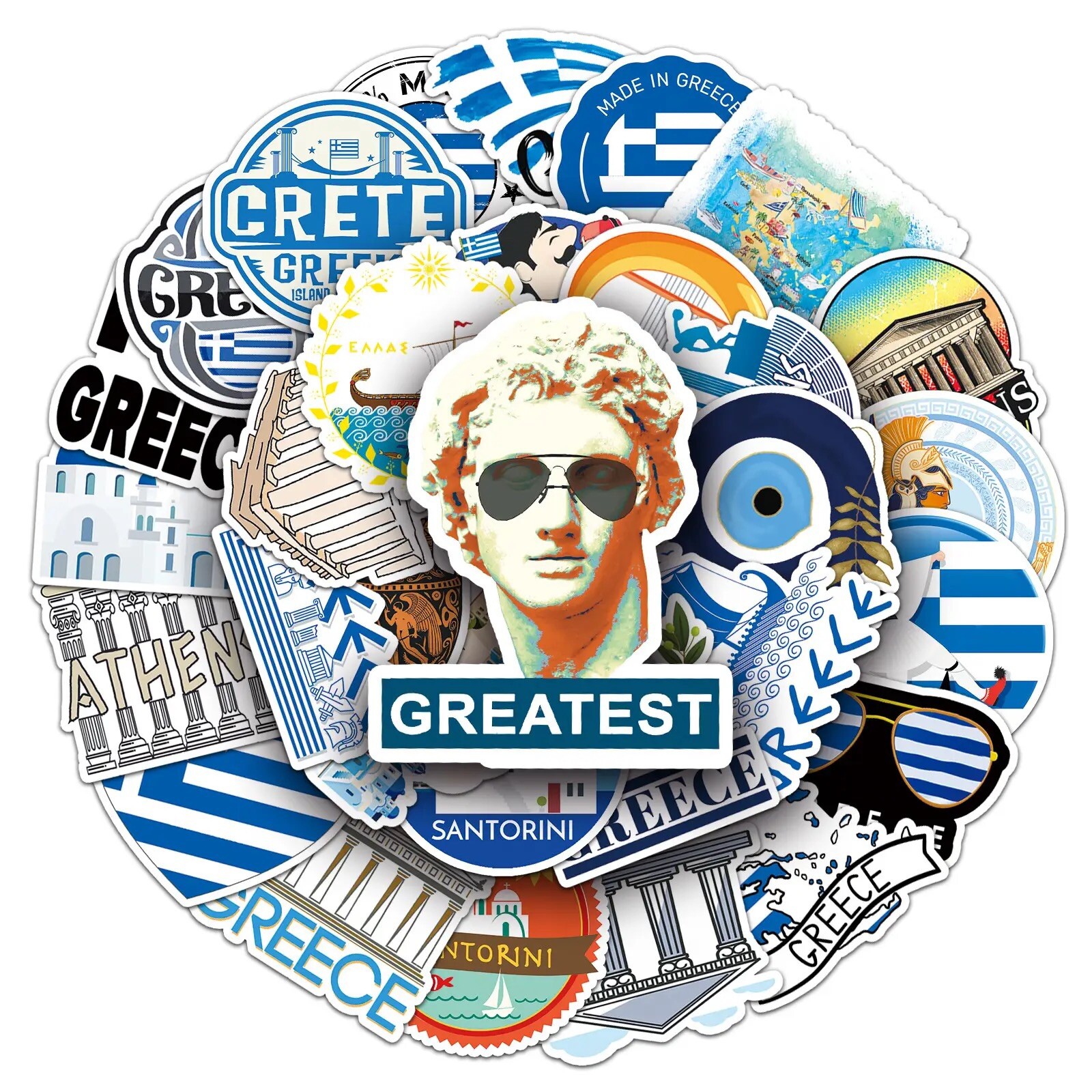 50 Pack of Greece Stickers GRC Greek Decals Laptop Hydro Yeti Car Free Shipping!