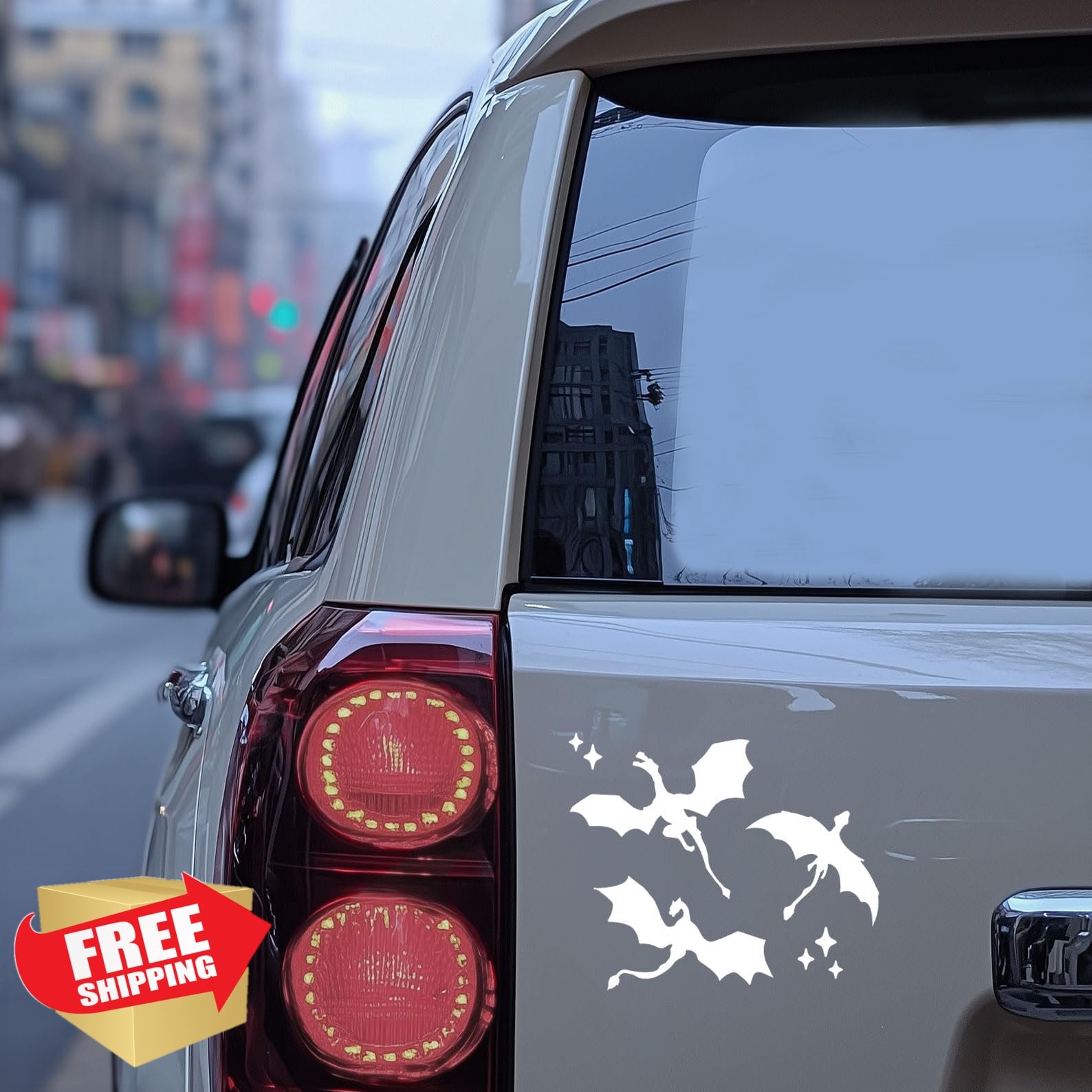 Celestial Dragon Car Decal Holographic Vinyl Sticker White Flying Dragon
