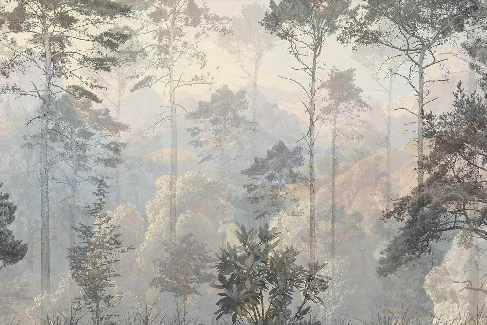 Hazy Forest Wall Mural, Abstract Nature Landscape Wallpaper, Background Wall …