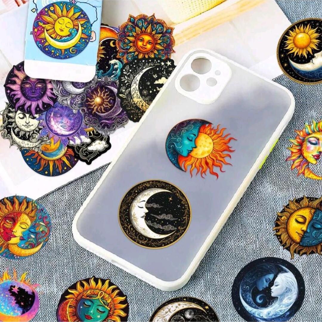 20 Pcs Celestial Sun Moon Vinyl Stickers Set, Waterproof, Phones, Bottles.
