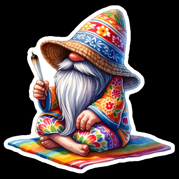 Weatherproof Gnome Weed Smoker Vinyl Sticker Laptop Hippie Retro Stoner