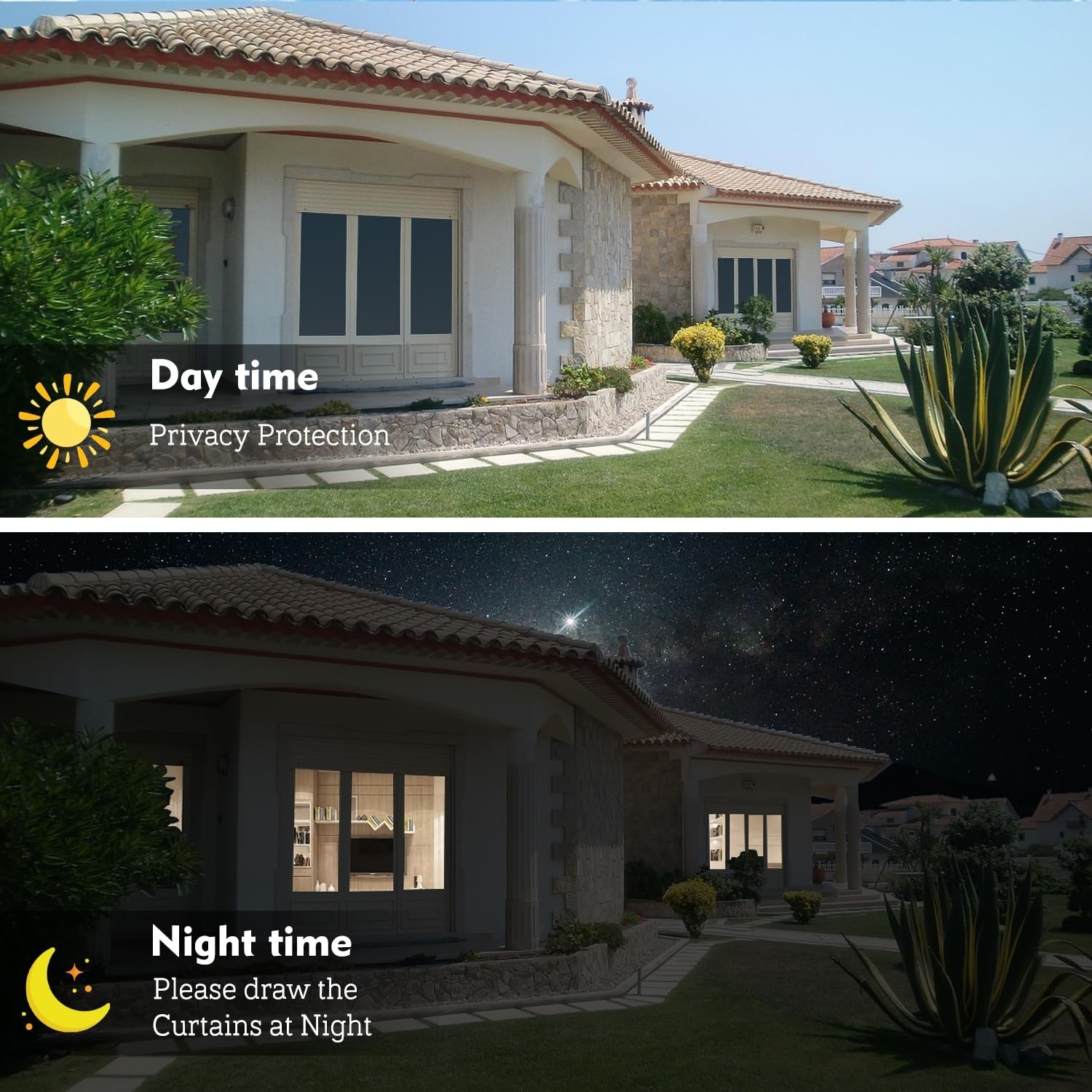 Window Privacy Film One Way Daytime 17.5 in x 6.5 Ft Static Cling Sun and Hea…