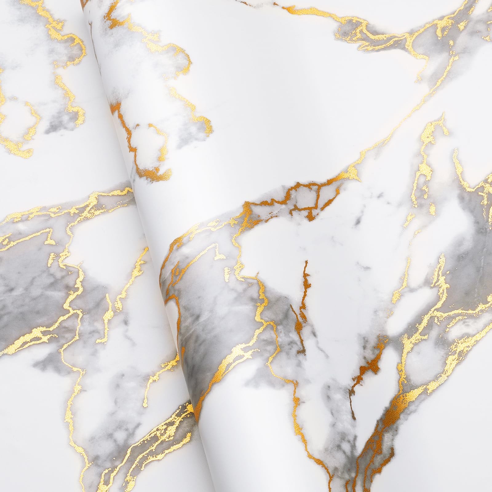 LaCheery 15.8inx46ft Matte White Gray Gold Marble Contact Paper Peel and Stic…