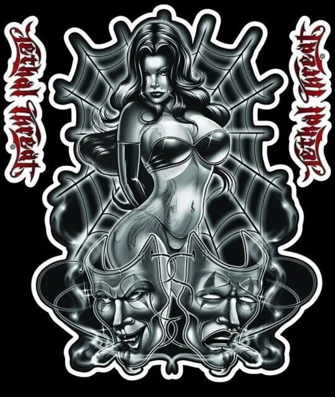 NEW LETHAL THREAT SPIDER WOMAN PIN-UP DECAL STICKER 6"x6" LT88104 BIKER