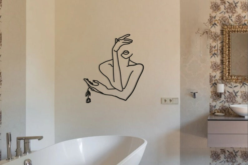 Minimalist Female Line Art Decor, Metal Wall , Bedroom Wall Housewarming Gift,