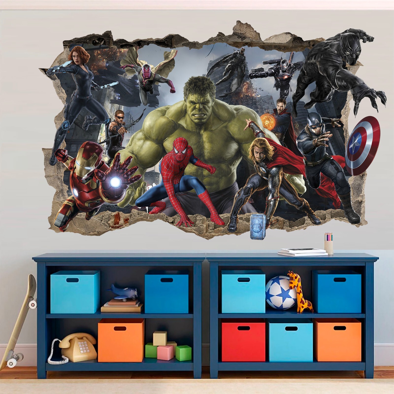 Superheros Hulk Spiderman Avengers Smashed Wall Decal Sticker 3D Wall Decor