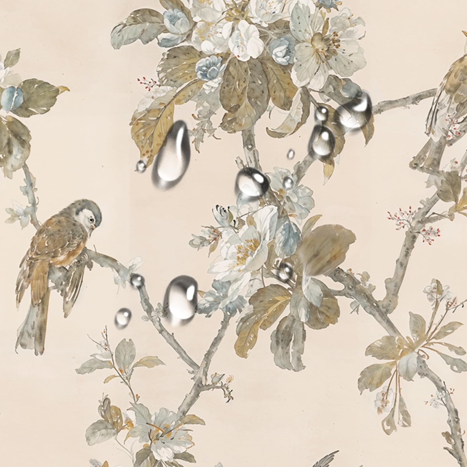 Vintage Floral Peel and Stick Wallpaper, Flowers and Birds, Self-Adhesive, Re…