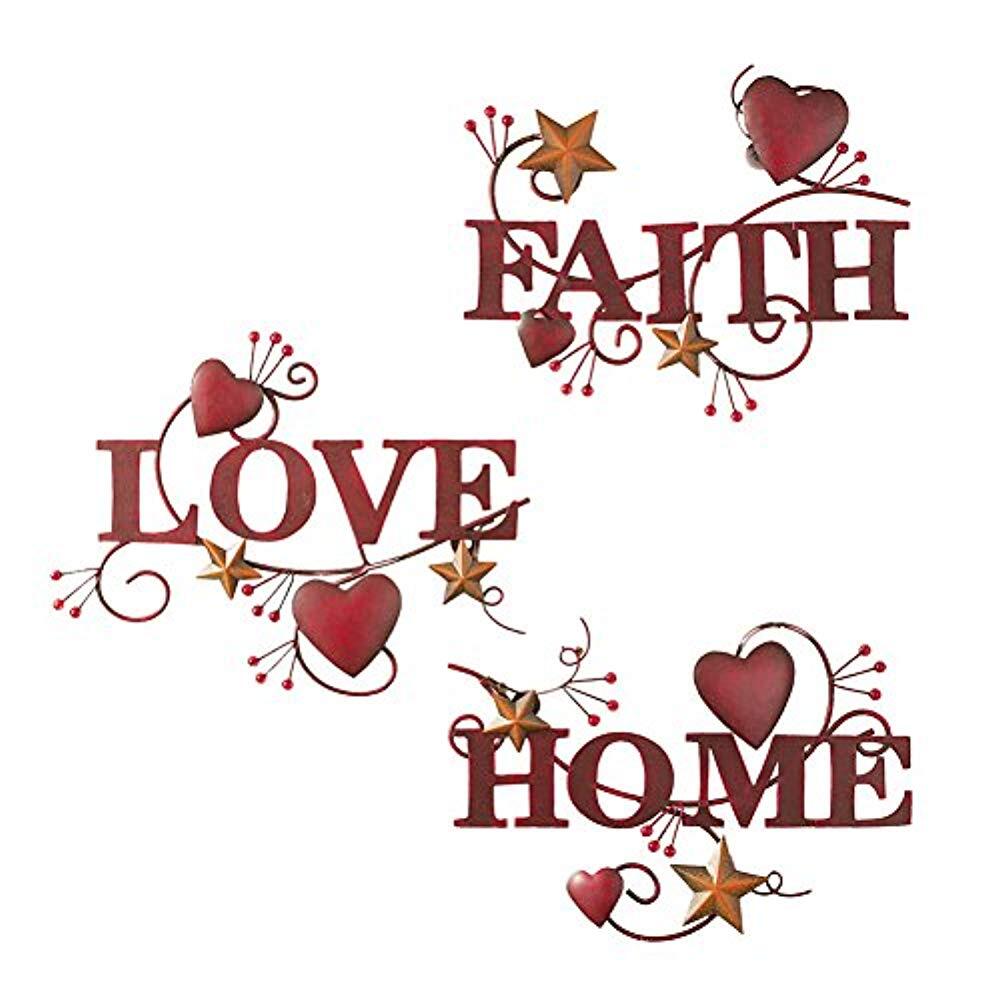 Collections Red Home, Love and Faith Metal Wall Art – Set of 3