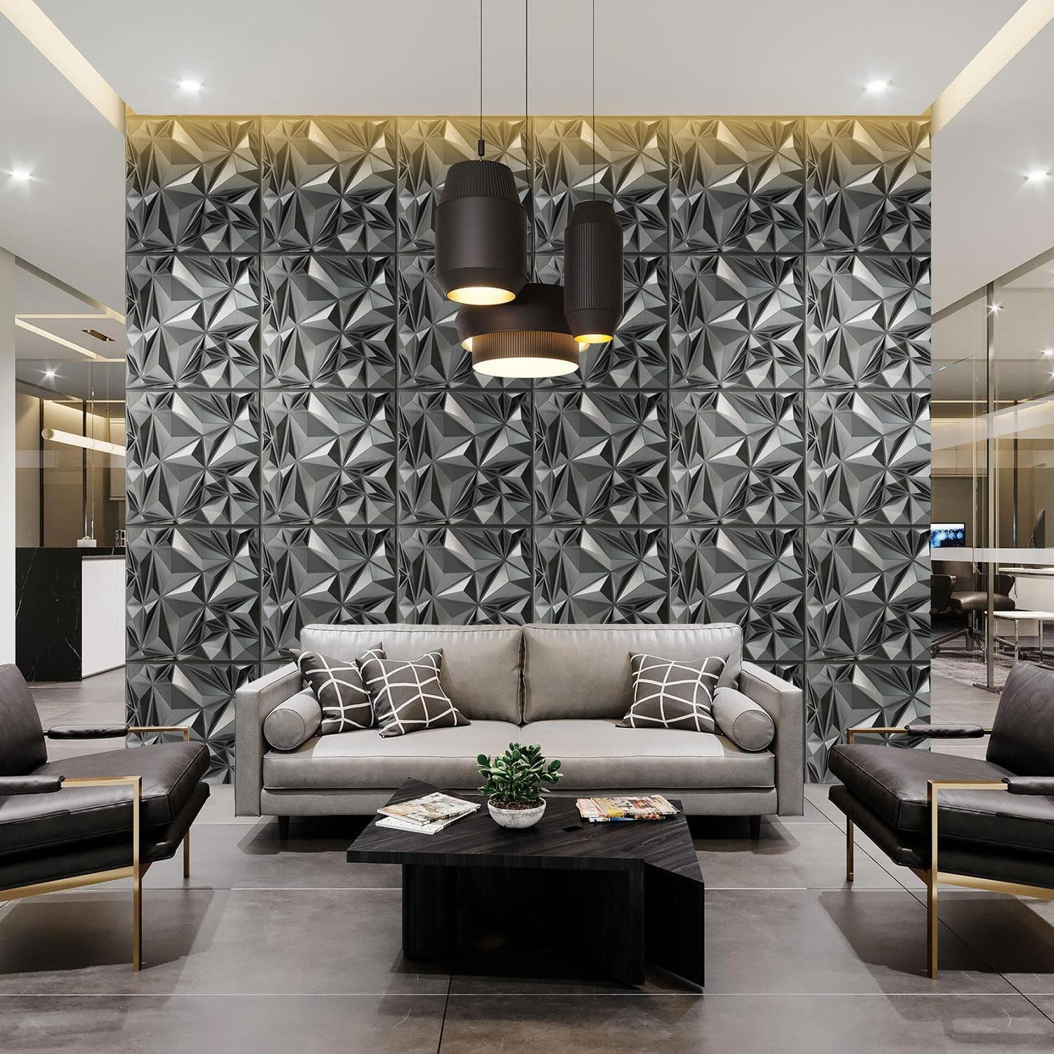 Brushed Silver Diamond 3D Wall Panels for Stylish Interior Decor