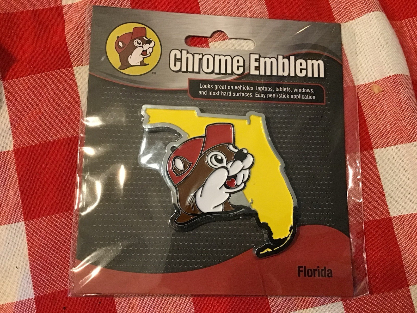 Buc-ee’s Adhesive Chrome Emblem Florida Shape -NEW