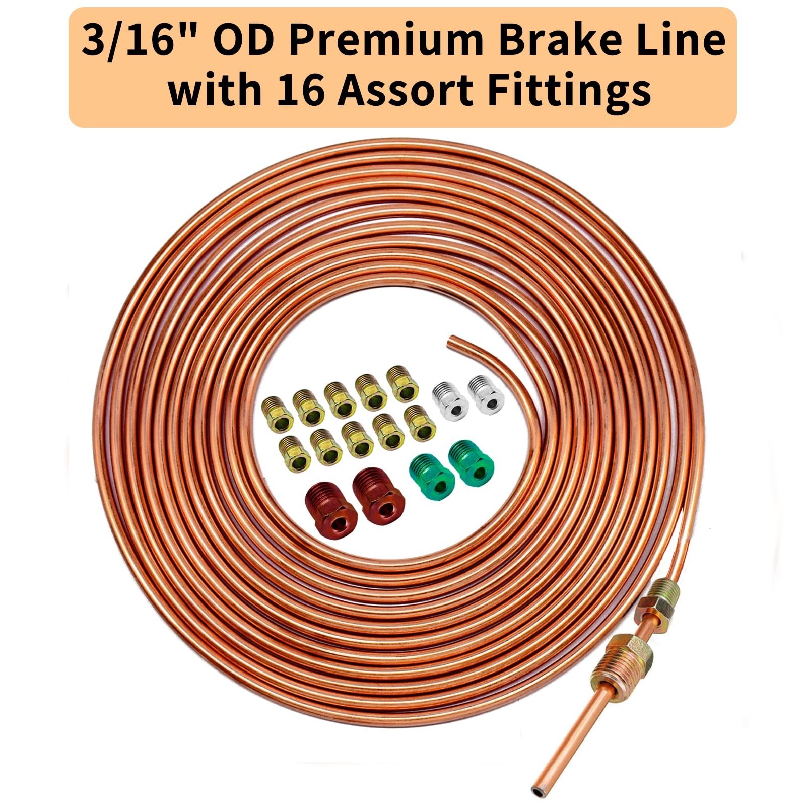 3/16" Brake Line Kit – 25 Feet Copper Coated Brake Tube, Rust-Proof Tubing Ro…